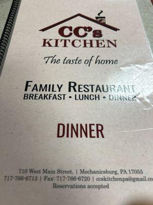 Menu front cover