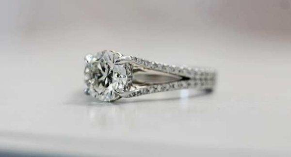 Split shank custom diamond engagement ring.