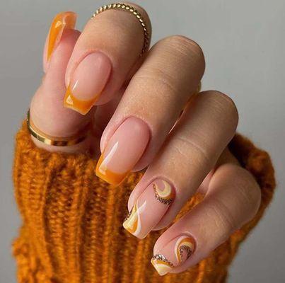 Swirls Design Orange Nails for pumpkin season