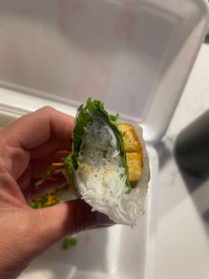 Inside of vegan tofu summer roll