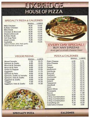 Partial menu and might be outdated but shows what they offer for pizzas and calzones