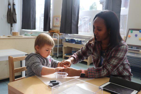 "The instructions of the teacher consist then merely in a hint, a touch--enough to give a start to the child. The rest develops of itself."