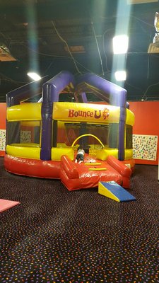 He looks so small getting in the bouncy house lol