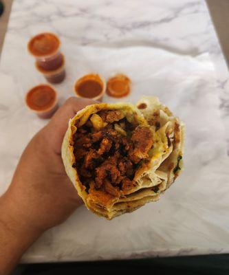 Adobada burrito ($10.49): spicy, seasoned stewed pork, 9/10.  This is delish, but their carnitas are even better.