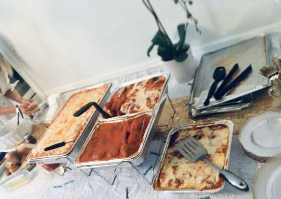 Baked Ziti, Meatballs, Chicken Parmigiana, Antipasto Salad, Garlic Knots, Eggplant Parmigiana