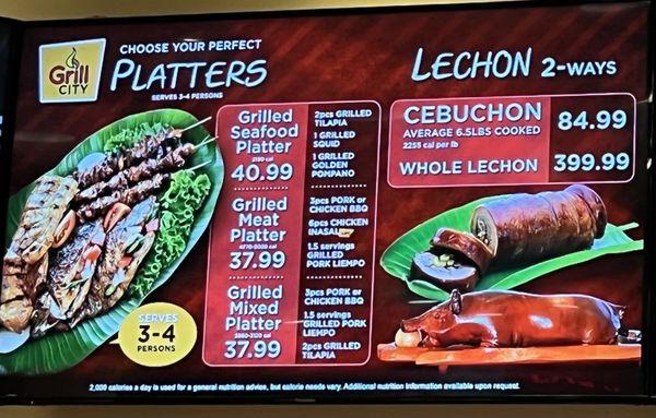 menu: platters, lechon