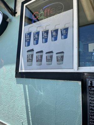 Drink size menu