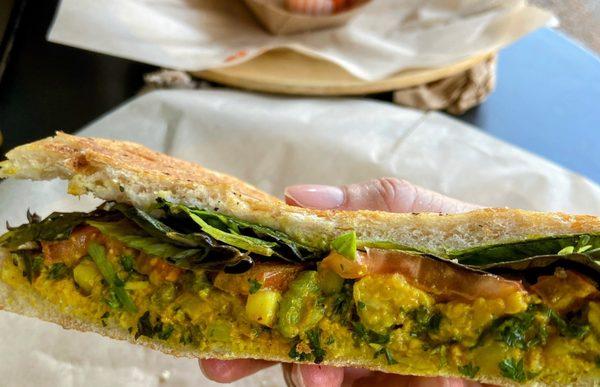 Close-up of Bombay panini filling