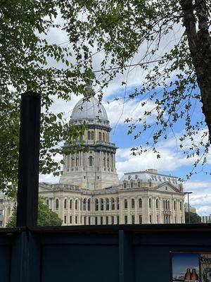 View out the back patio of the state capitol.