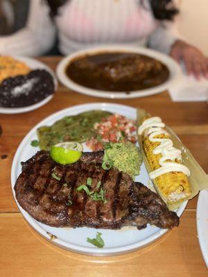 Rib eye steak with nopales & corn