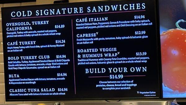 Menu - Cold Signature Selections