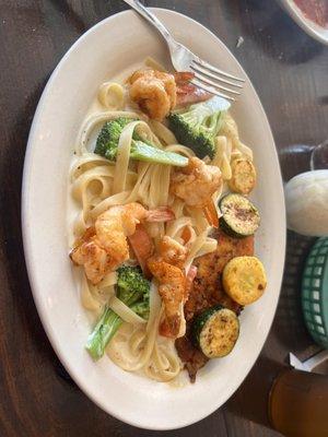 Shrimp and blackened fish fettuccine pasta