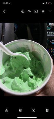 This picture is from tonight & you can see just how vibrant green it is  - NOT what mint chocolate chip ice cream should look like.