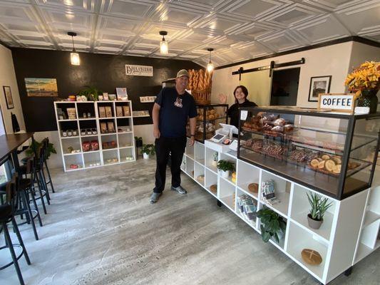 Small spot with local chocolates, their bread and pastries for sale, and stickers