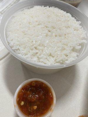 Rice and spicy red sauce