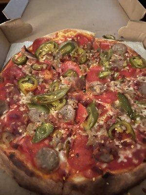 Meat Lovers Pizza with jalapeños