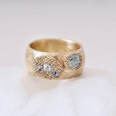 Aquamarines in 18k recycled gold. I get so many compliments on this ring.