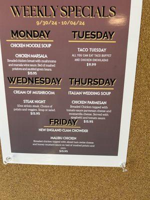 The daily specials during the week