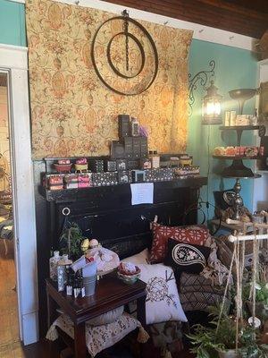 Part of the shop with the soaps and bath goods. Those little tubs as soap holders are too cute!