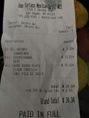 $15.20 carne asada