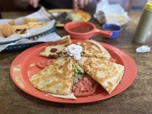 Chicken quesidilla- just the right crisp on these- so good