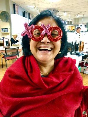 Our optician Nenita models her Valentine's Day Eyewear. XOXO