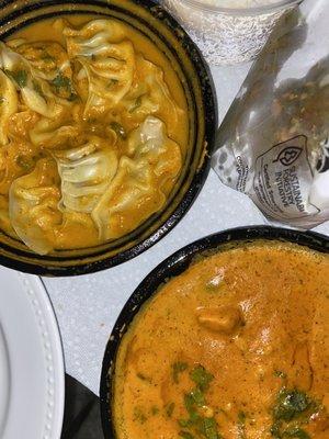 Chicken Jhol Momo, Chicken Tikka Masala, Vegetable Pakora in the bag