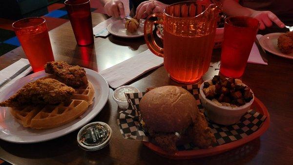 Naked tenders and waffles.  Sandwich with smoked gouda mac.