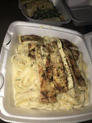 Pasta Alfredo .... it's loaded with chicken.