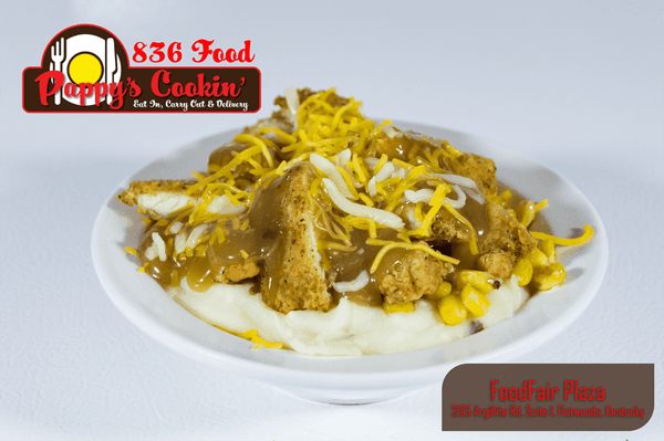 Fried Chicken Bowl : served with Mashed Potatoes, sweetcorn, gravy & cheese... what's not to love?