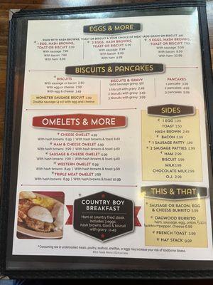 Updated breakfast menu