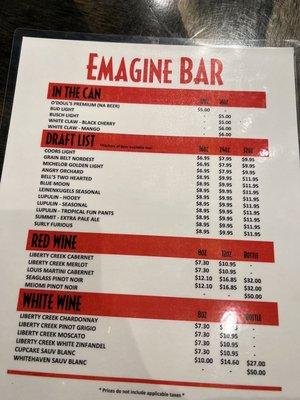 Beverage menu