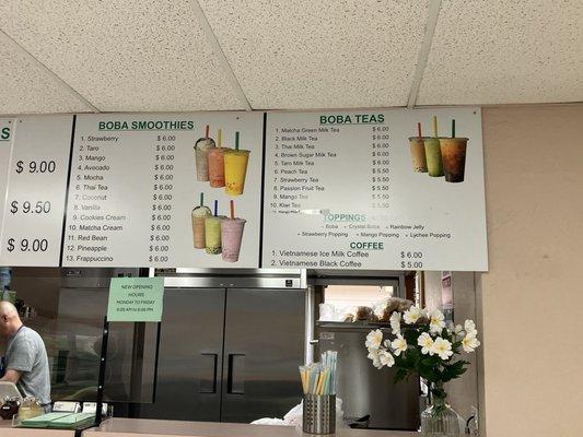 Boba menu (no dairy free options)