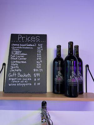 Prices for the food and logoed swag they sell at Stonemason Cellars in Santa Rosa.