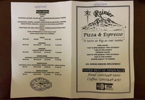 Menu Front/back