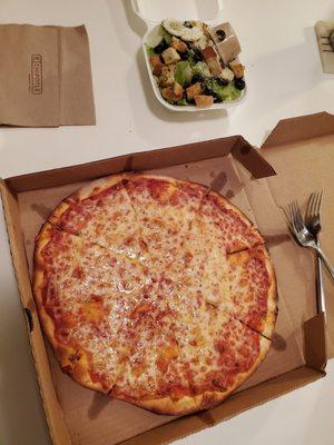 Small Caesar salad, medium cheese pizza