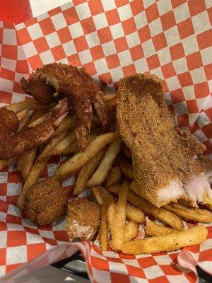 Fried basket catfish and shrimp