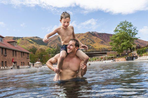 Quality father and son time in the World's Largest Hot Springs Pool!