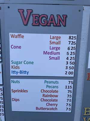 Vegan menu