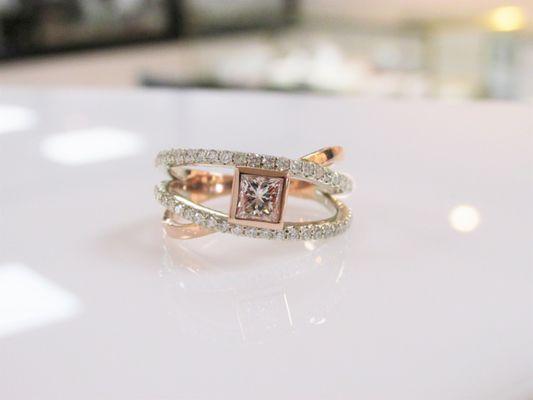 Beautiful custom ring made using the customer's diamonds.