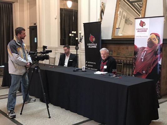 2017 UofL Alumni's Bracketology event -- Denny Crum and Luke Hancock in the lobby for a meet & greet.