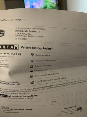 Carfax was switched and sealed in an envelope