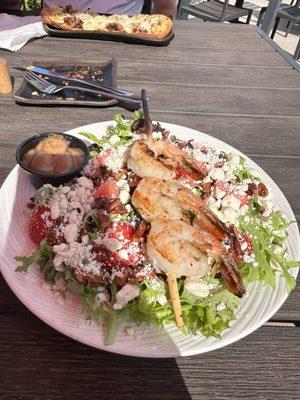 Strawberry and watermelon salad with grilled shrimp