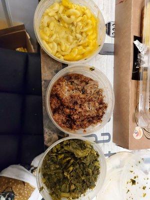 Mac & Cheese, collard greens, BBQ chopped chicken