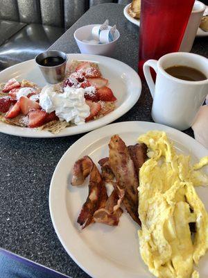 Strawberry Crepes combo with bacon