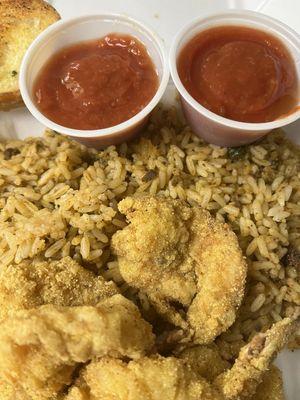 9 Piece Shrimp Combo with Dirty Rice and a Boudin Ball