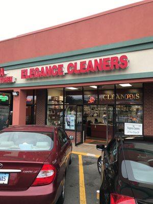 The storefront of Elegance Cleaners.