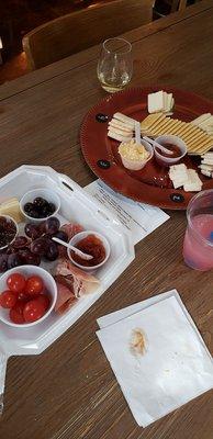 Charcuterie board, cheese plate, Moscato and wine slushie