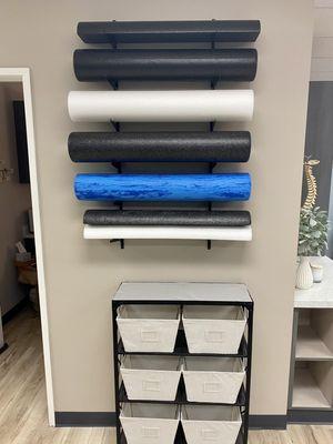 Foam Rollers and Patient Cubbies.