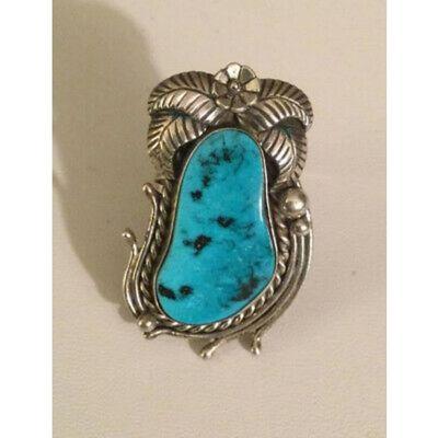 Vintage Native American Sterling Silver Turquoise Ring, MC, Size 7,